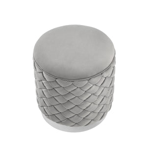 Homeroots 15" Gray Velvet And Silver Round Ottoman Grey,Chrome  487759