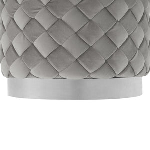 Homeroots 15" Gray Velvet And Silver Round Ottoman Grey,Chrome  487759