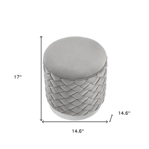 Homeroots 15" Gray Velvet And Silver Round Ottoman Grey,Chrome  487759