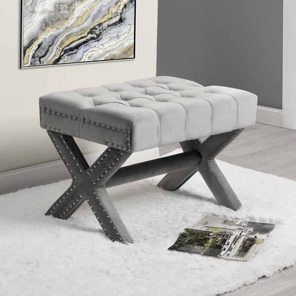 Homeroots 20" Light Gray Velvet Tufted Ottoman Light Grey,Velvet  487762