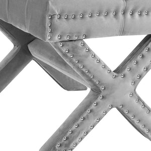 Homeroots 20" Light Gray Velvet Tufted Ottoman Light Grey,Velvet  487762