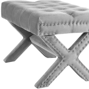 Homeroots 20" Light Gray Velvet Tufted Ottoman Light Grey,Velvet  487762