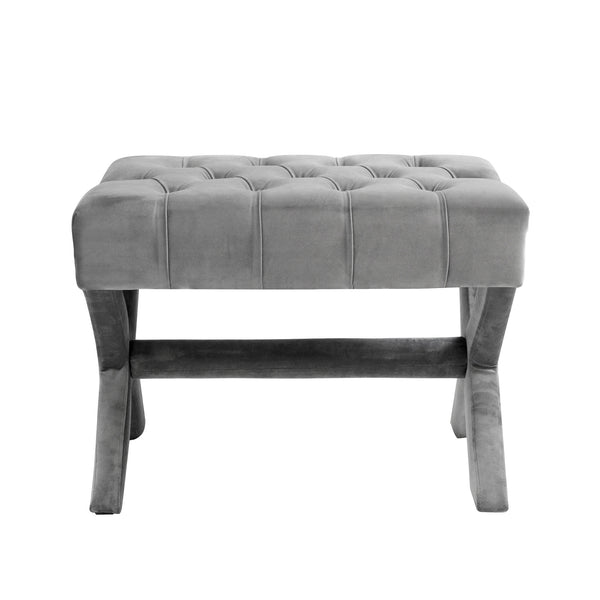 Homeroots 20" Light Gray Velvet Tufted Ottoman Light Grey,Velvet  487762
