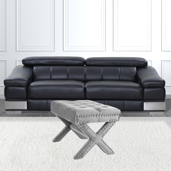 Homeroots 20" Light Gray Velvet Tufted Ottoman Light Grey,Velvet  487762