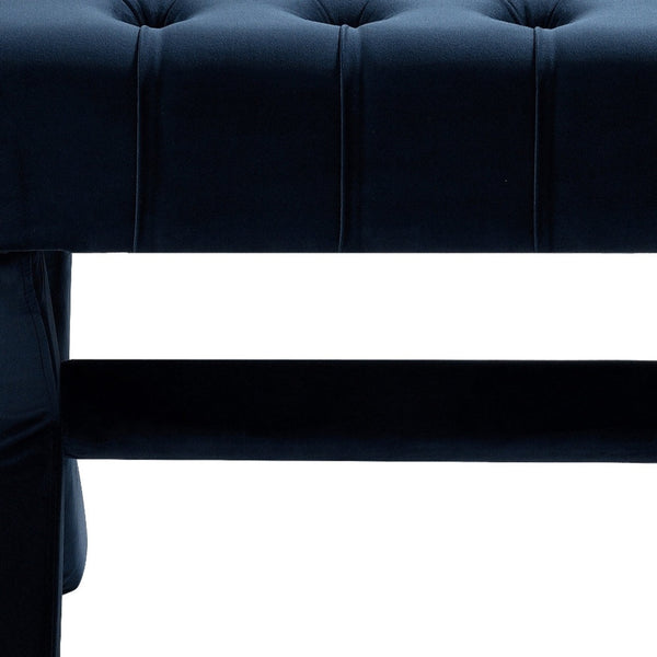 Homeroots 20" Navy Blue Velvet Tufted Ottoman Navy,Velvet  487763