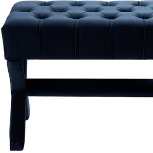 Homeroots 20" Navy Blue Velvet Tufted Ottoman Navy,Velvet  487763