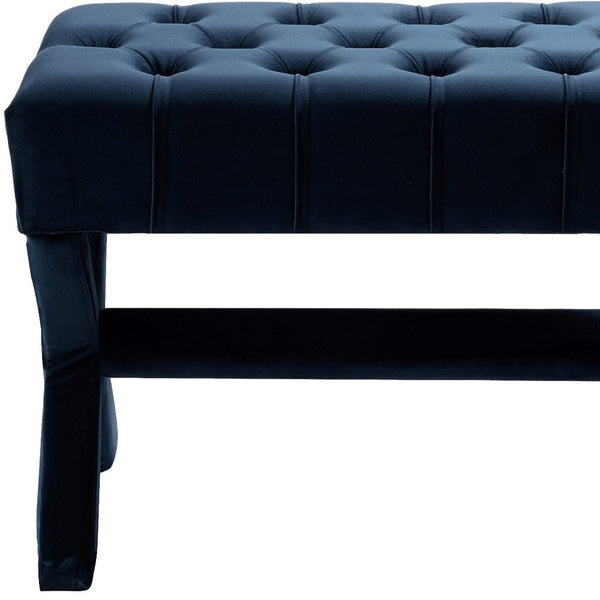 Homeroots 20" Navy Blue Velvet Tufted Ottoman Navy,Velvet  487763