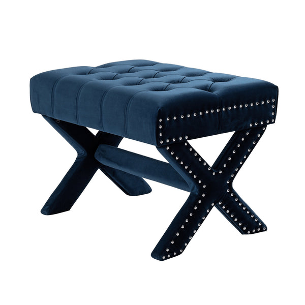 Homeroots 20" Navy Blue Velvet Tufted Ottoman Navy,Velvet  487763