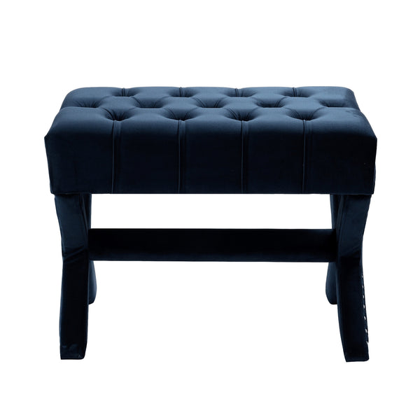 Homeroots 20" Navy Blue Velvet Tufted Ottoman Navy,Velvet  487763