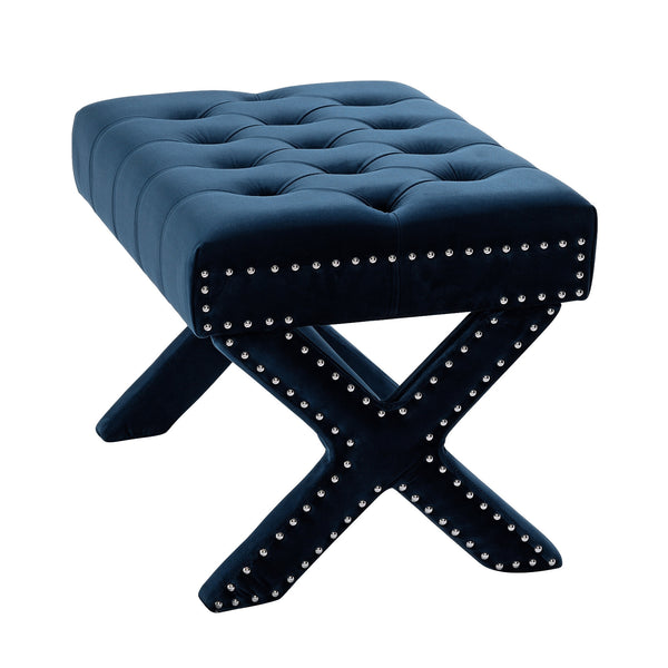 Homeroots 20" Navy Blue Velvet Tufted Ottoman Navy,Velvet  487763