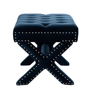 Homeroots 20" Navy Blue Velvet Tufted Ottoman Navy,Velvet  487763