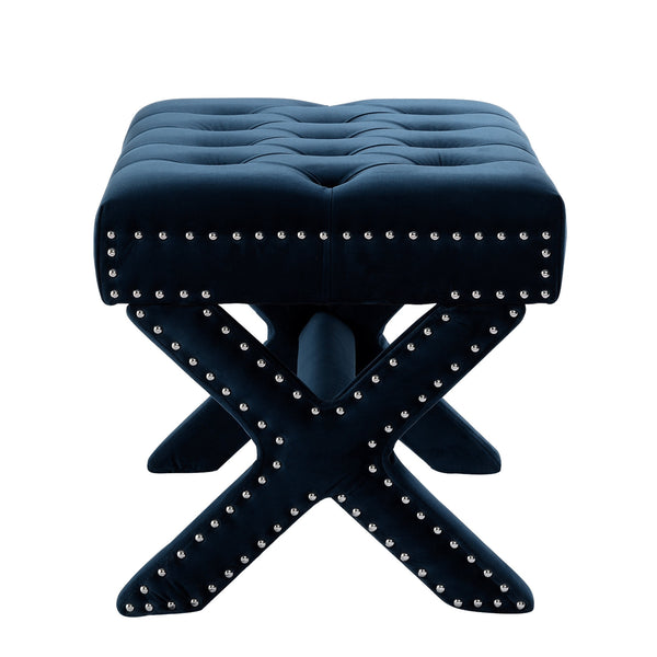 Homeroots 20" Navy Blue Velvet Tufted Ottoman Navy,Velvet  487763