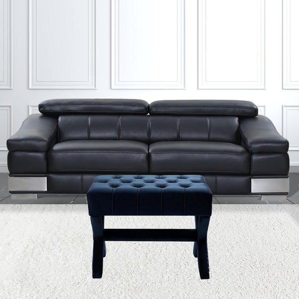 Homeroots 20" Navy Blue Velvet Tufted Ottoman Navy,Velvet  487763