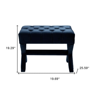 Homeroots 20" Navy Blue Velvet Tufted Ottoman Navy,Velvet  487763