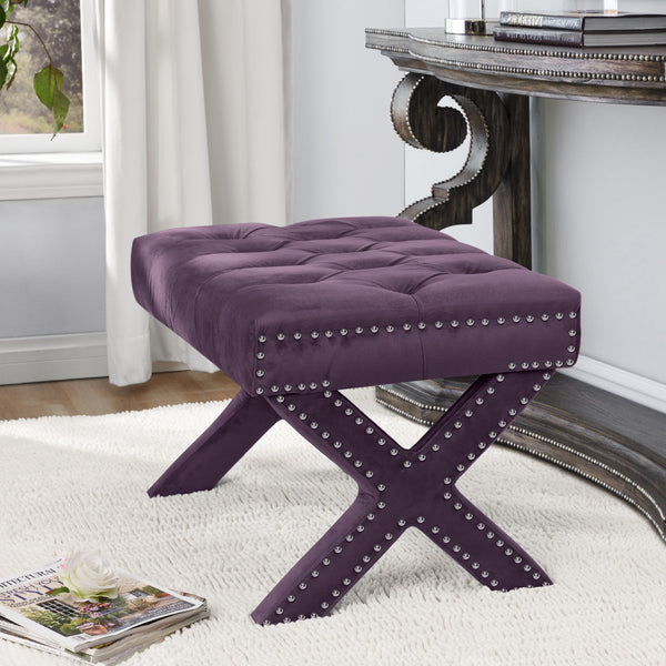 Homeroots 20" Plum Velvet Tufted Ottoman Plum,Velvet  487764
