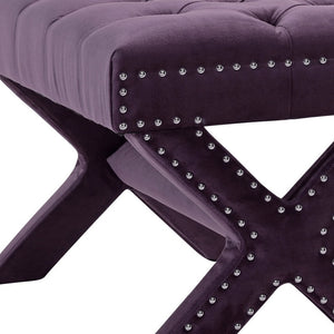 Homeroots 20" Plum Velvet Tufted Ottoman Plum,Velvet  487764