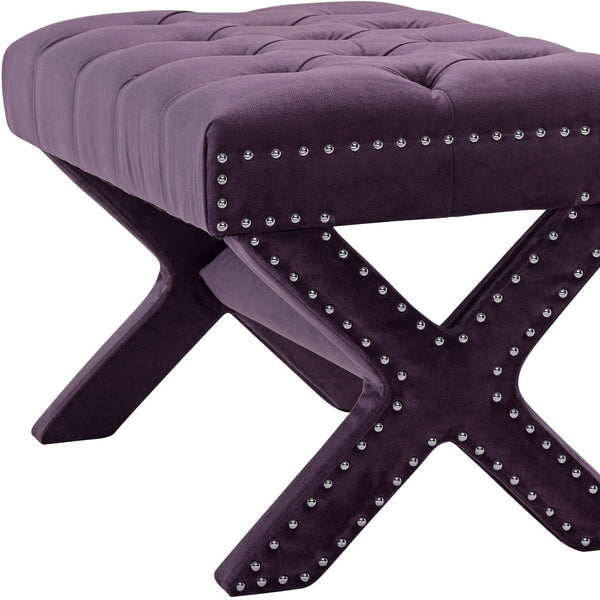 Homeroots 20" Plum Velvet Tufted Ottoman Plum,Velvet  487764