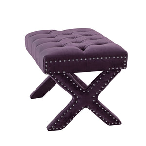 Homeroots 20" Plum Velvet Tufted Ottoman Plum,Velvet  487764