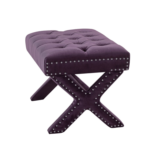 Homeroots 20" Plum Velvet Tufted Ottoman Plum,Velvet  487764