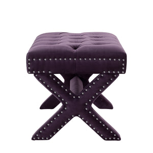Homeroots 20" Plum Velvet Tufted Ottoman Plum,Velvet  487764
