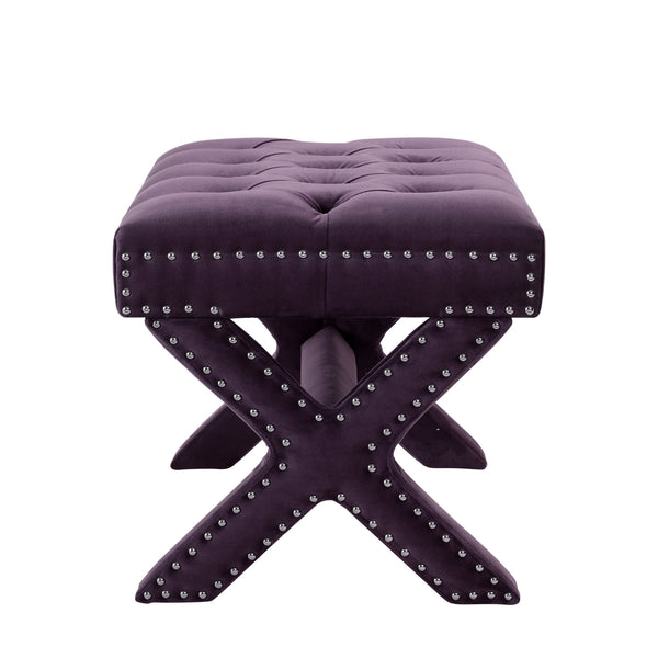 Homeroots 20" Plum Velvet Tufted Ottoman Plum,Velvet  487764