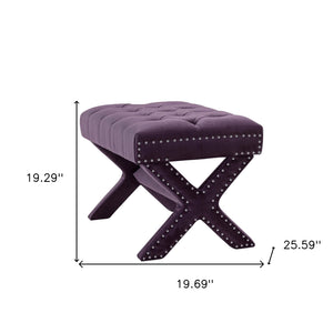 Homeroots 20" Plum Velvet Tufted Ottoman Plum,Velvet  487764