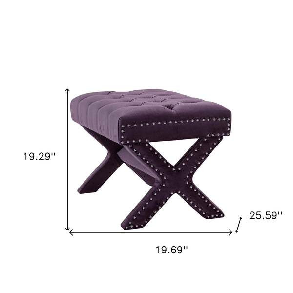 Homeroots 20" Plum Velvet Tufted Ottoman Plum,Velvet  487764