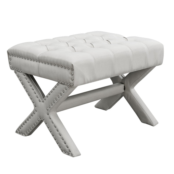 Homeroots 20" Cream Linen Tufted Ottoman Cream White,Linen  487766