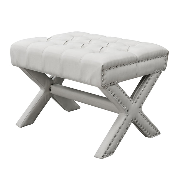 Homeroots 20" Cream Linen Tufted Ottoman Cream White,Linen  487766