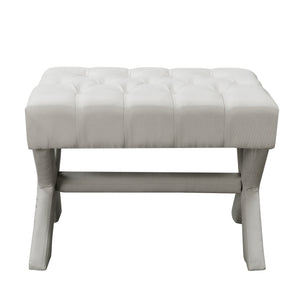 Homeroots 20" Cream Linen Tufted Ottoman Cream White,Linen  487766