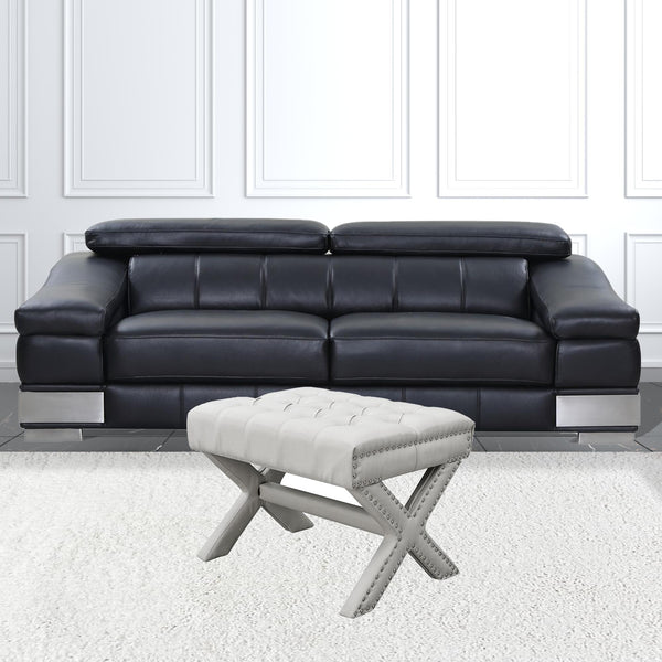 Homeroots 20" Cream Linen Tufted Ottoman Cream White,Linen  487766