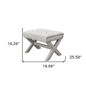 Homeroots 20" Cream Linen Tufted Ottoman Cream White,Linen  487766