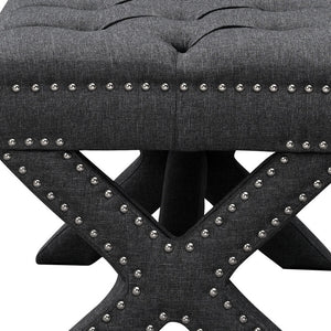 Homeroots 20" Gray Linen Tufted Ottoman Dark Grey,Linen  487767