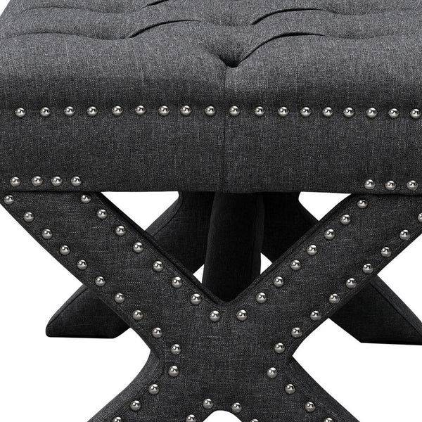 Homeroots 20" Gray Linen Tufted Ottoman Dark Grey,Linen  487767