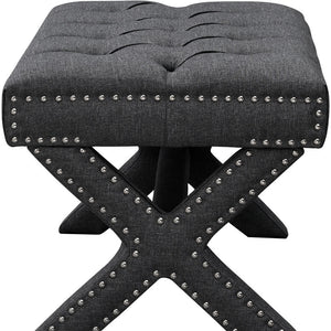 Homeroots 20" Gray Linen Tufted Ottoman Dark Grey,Linen  487767