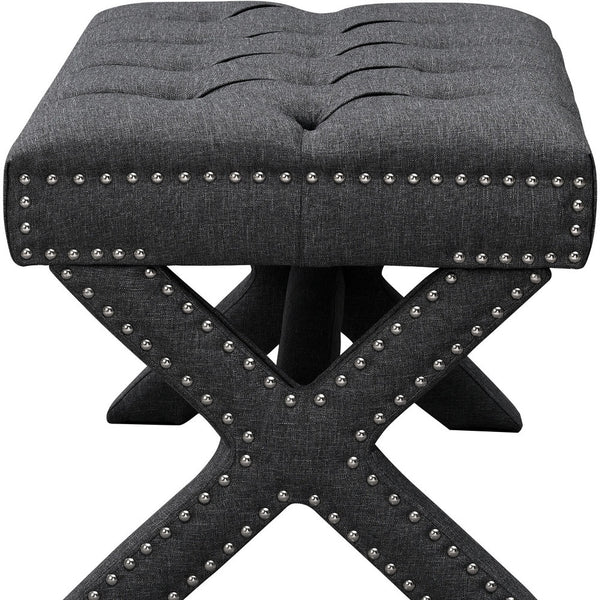 Homeroots 20" Gray Linen Tufted Ottoman Dark Grey,Linen  487767