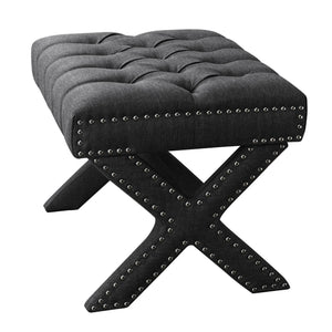 Homeroots 20" Gray Linen Tufted Ottoman Dark Grey,Linen  487767