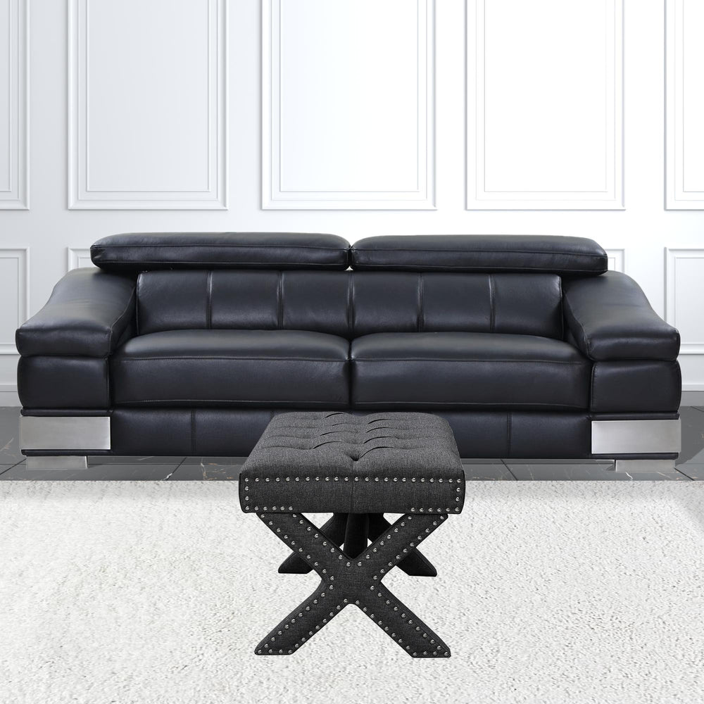 Homeroots 20" Gray Linen Tufted Ottoman Dark Grey,Linen  487767