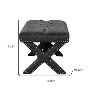 Homeroots 20" Gray Linen Tufted Ottoman Dark Grey,Linen  487767
