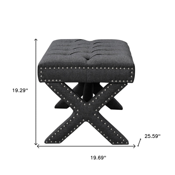 Homeroots 20" Gray Linen Tufted Ottoman Dark Grey,Linen  487767