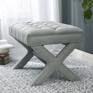 Homeroots 20" Light Gray Linen Tufted Ottoman Light Grey,Linen  487768