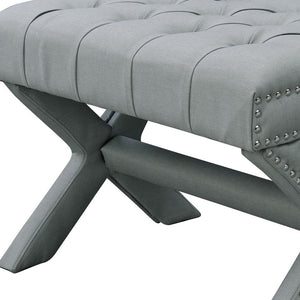 Homeroots 20" Light Gray Linen Tufted Ottoman Light Grey,Linen  487768