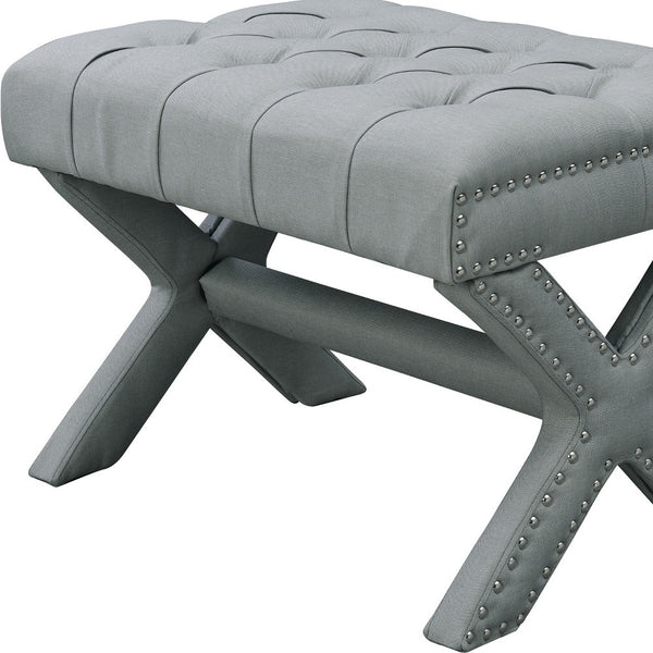 Homeroots 20" Light Gray Linen Tufted Ottoman Light Grey,Linen  487768
