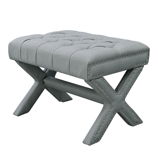Homeroots 20" Light Gray Linen Tufted Ottoman Light Grey,Linen  487768