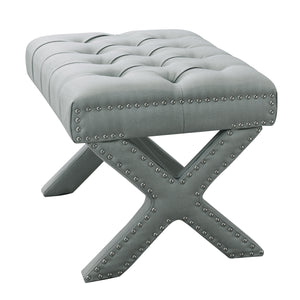 Homeroots 20" Light Gray Linen Tufted Ottoman Light Grey,Linen  487768