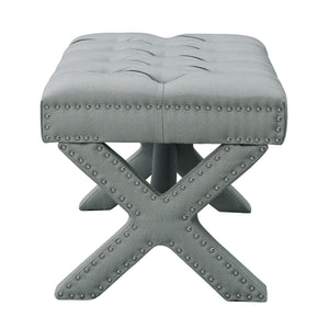 Homeroots 20" Light Gray Linen Tufted Ottoman Light Grey,Linen  487768