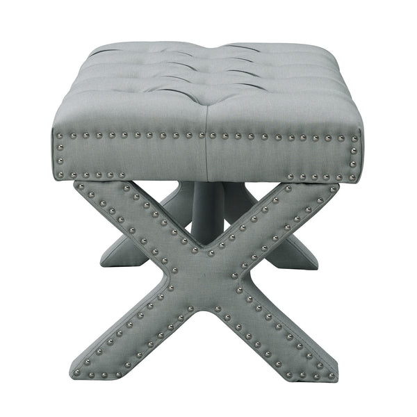 Homeroots 20" Light Gray Linen Tufted Ottoman Light Grey,Linen  487768
