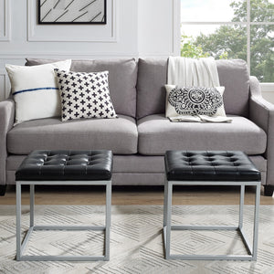 Homeroots 18" Black Faux Leather And Gray Cube Ottoman Black  487769