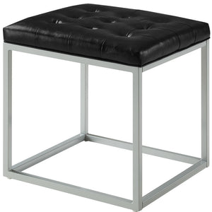 Homeroots 18" Black Faux Leather And Gray Cube Ottoman Black  487769