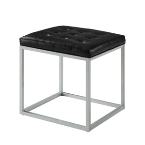 Homeroots 18" Black Faux Leather And Gray Cube Ottoman Black  487769